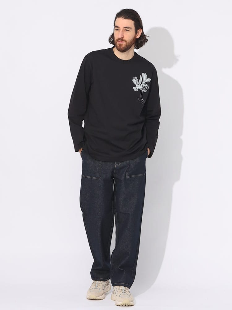Y-3 (ワイスリー) グラフィックフラワー クルーネック ロンT 長袖 T 
