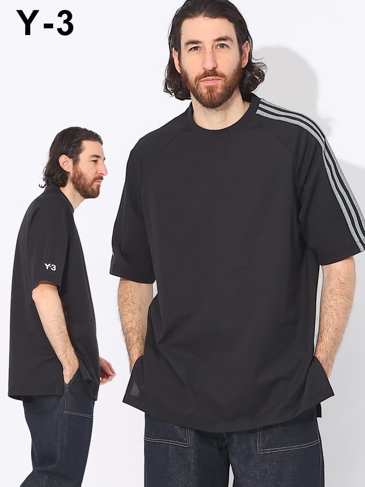 Y-3 (ワイスリー) スリーストライプ 袖ロゴ クルーネック 半袖 T 