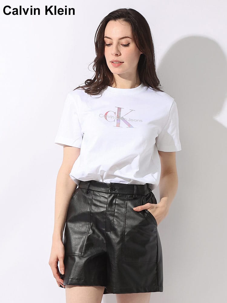 Calvin Klein (カルバンクライン) エンボスロゴ クルーネック 半袖 Tシャツ レディース