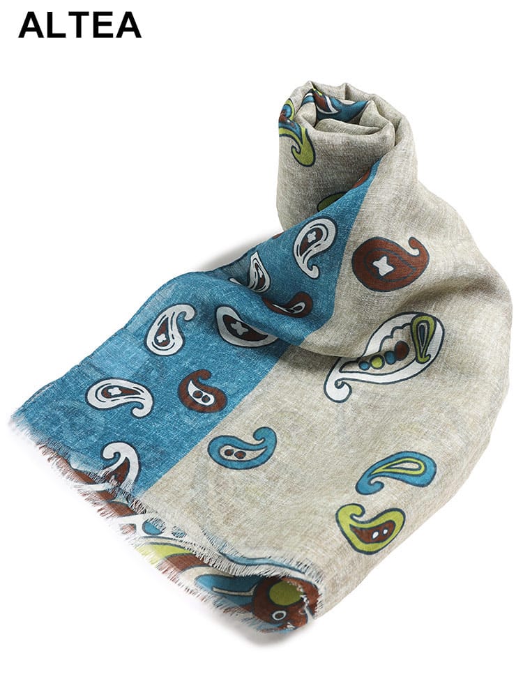 ALTEA (アルテア) 麻混 ペイズリー＆ドット総柄 ストール AT2450100 ブランド メンズ 男性 ストール