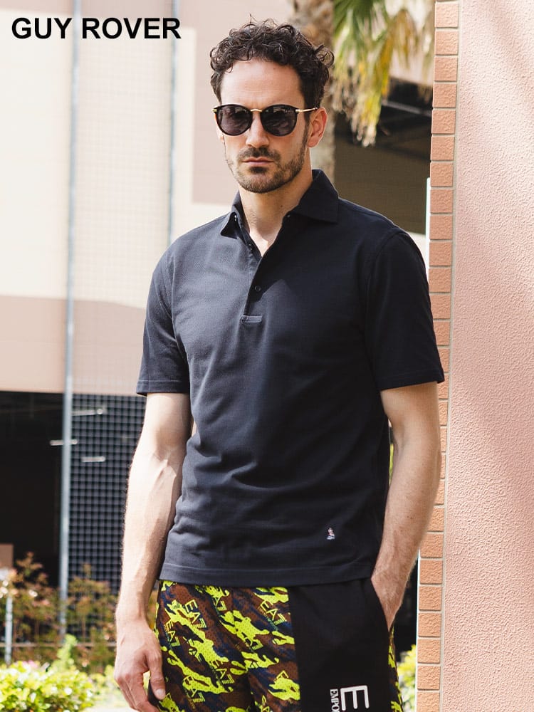 GUY ROVER (ギローバー ) カットアウェイ ワンポイント刺繍 無地 半袖 ポロシャツ