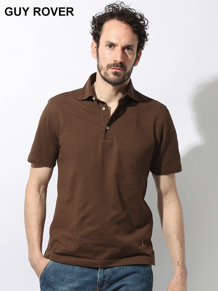GUY ROVER (ギローバー ) カットアウェイ ワンポイント刺繍 無地 半袖 ポロシャツ