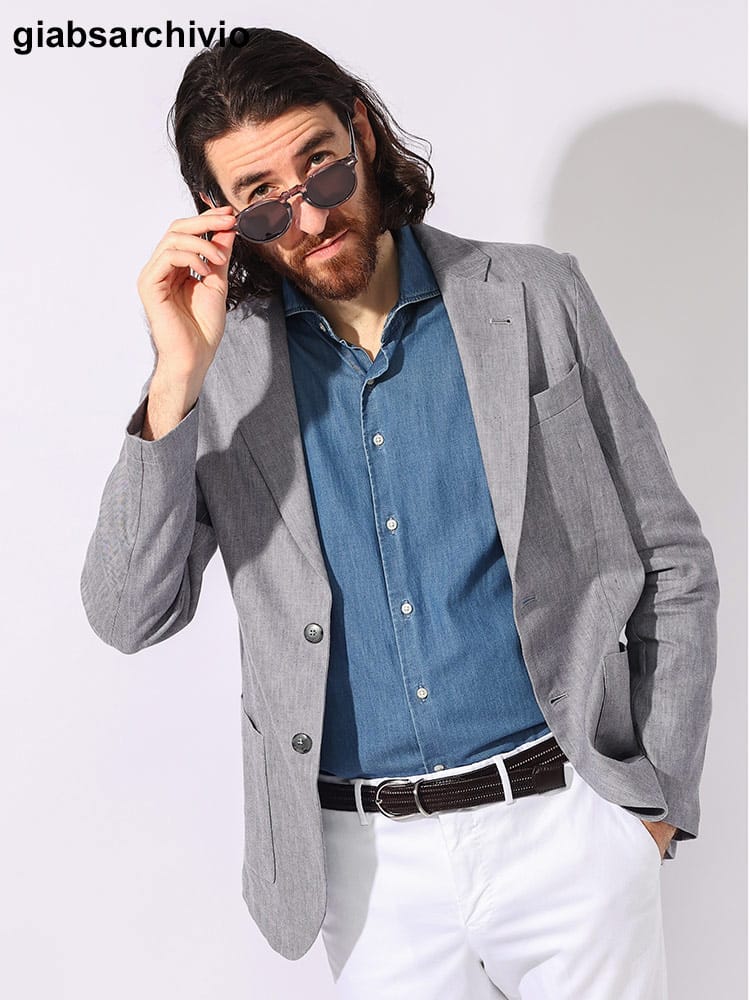 giabsarchivio  (ジャブス アルキヴィオ) ストレッチ コットン＆麻 シングル2ツ釦 テーラードジャケット