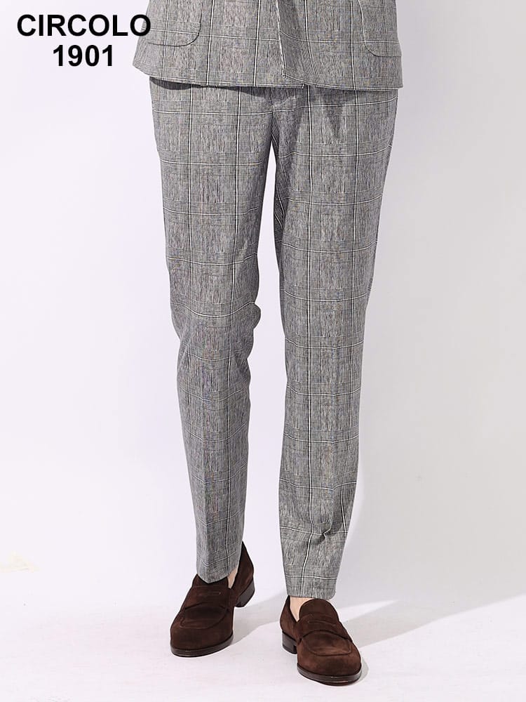 CIRCOLO 1901 (チルコロ1901) ストレッチ　コットン グレンチェック ノータック スラックス