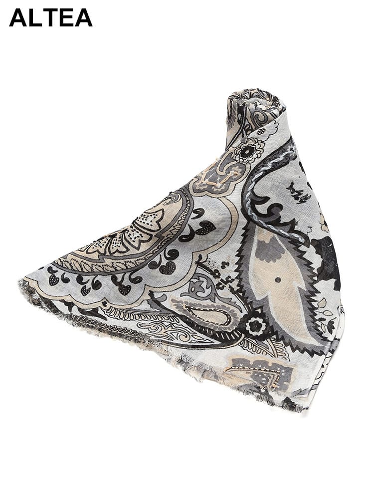 ALTEA (アルテア) コットンリネン ペイズリー総柄 大判 ストール