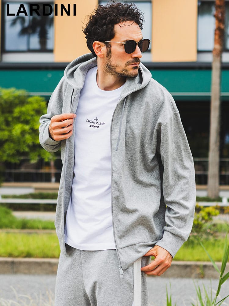 LARDINI  (ラルディーニ) コットンジャージー 無地 フルジップ スウェットパーカー メンズ