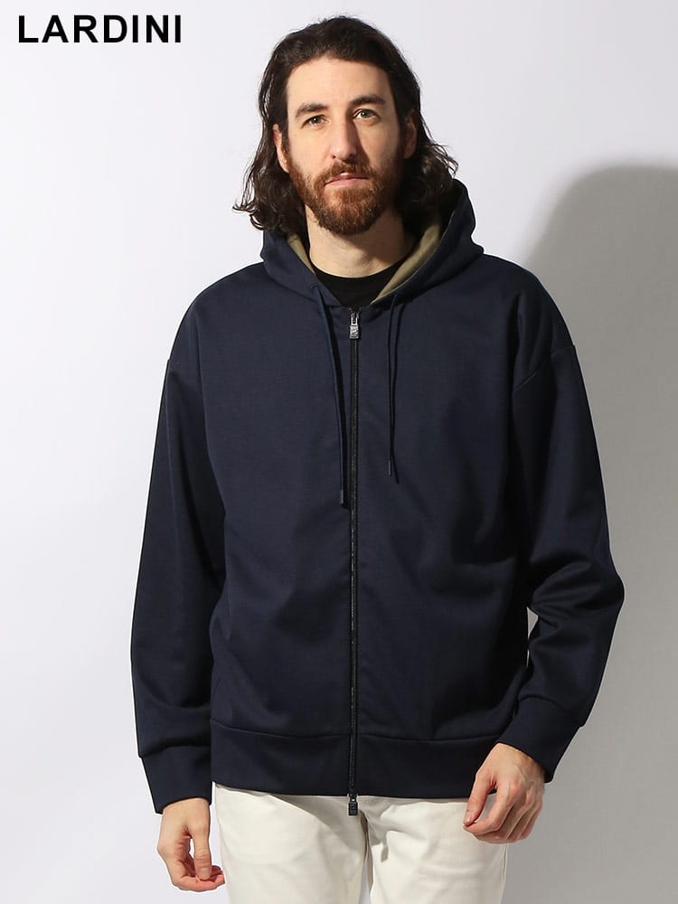 LARDINI  (ラルディーニ) コットンジャージー 無地 フルジップ スウェットパーカー メンズ