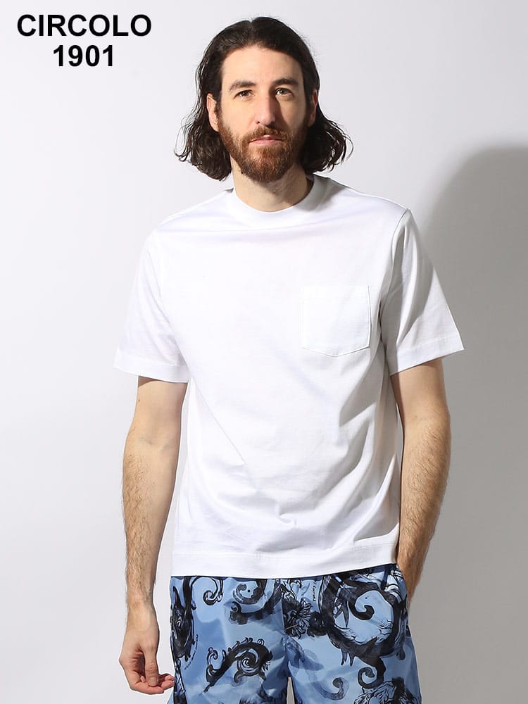 CIRCOLO 1901 (チルコロ1901) コットン100％ 無地 ポケット付き クルーネック 半袖 Tシャツ