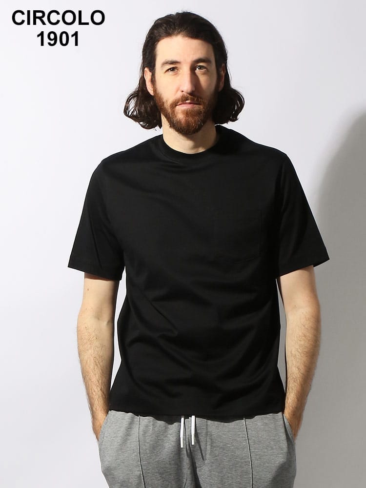 CIRCOLO 1901 (チルコロ1901) コットン100％ 無地 ポケット付き クルーネック 半袖 Tシャツ