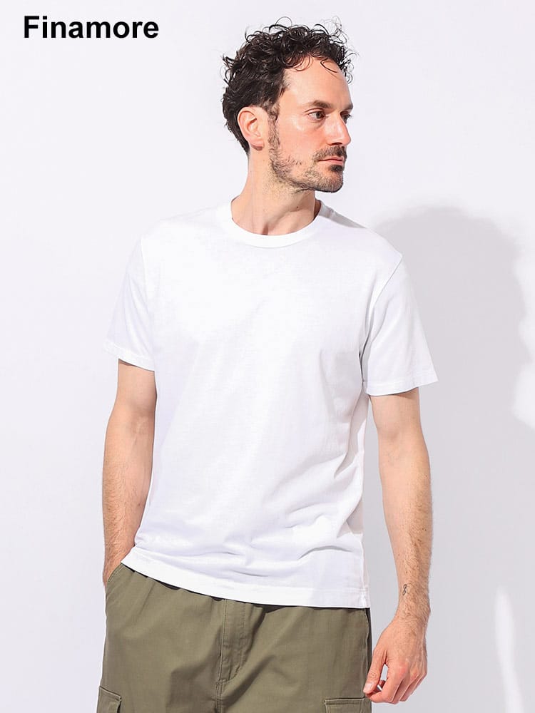 Finamore (フィナモレ) シルケットコットン 無地 クルーネック 半袖 Tシャツ FIPOSITANO メンズ