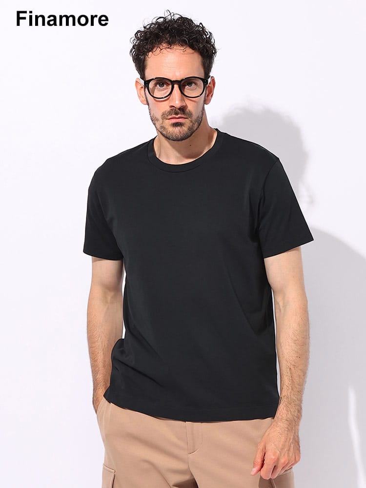 Finamore (フィナモレ) シルケットコットン 無地 クルーネック 半袖 Tシャツ FIPOSITANO メンズ