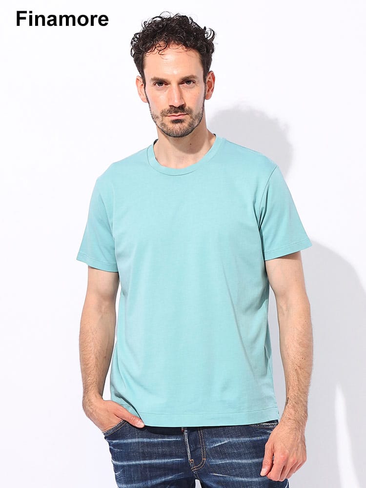 Finamore (フィナモレ) シルケットコットン 無地 クルーネック 半袖 Tシャツ FIPOSITANO メンズ