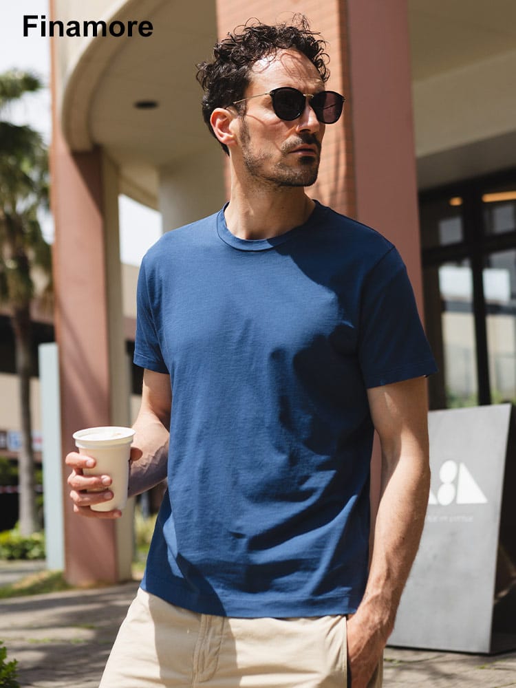 Finamore (フィナモレ) シルケットコットン 無地 クルーネック 半袖 Tシャツ FIPOSITANO メンズ