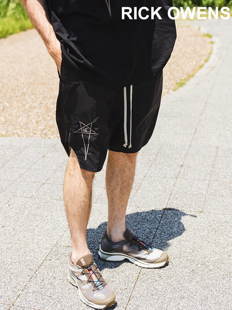 RICK OWENS (リックオウエンス) RICK OWENS×Champion ロゴアクセント ドローコード ナイロンショーツ RICKCM01D9238 メンズ