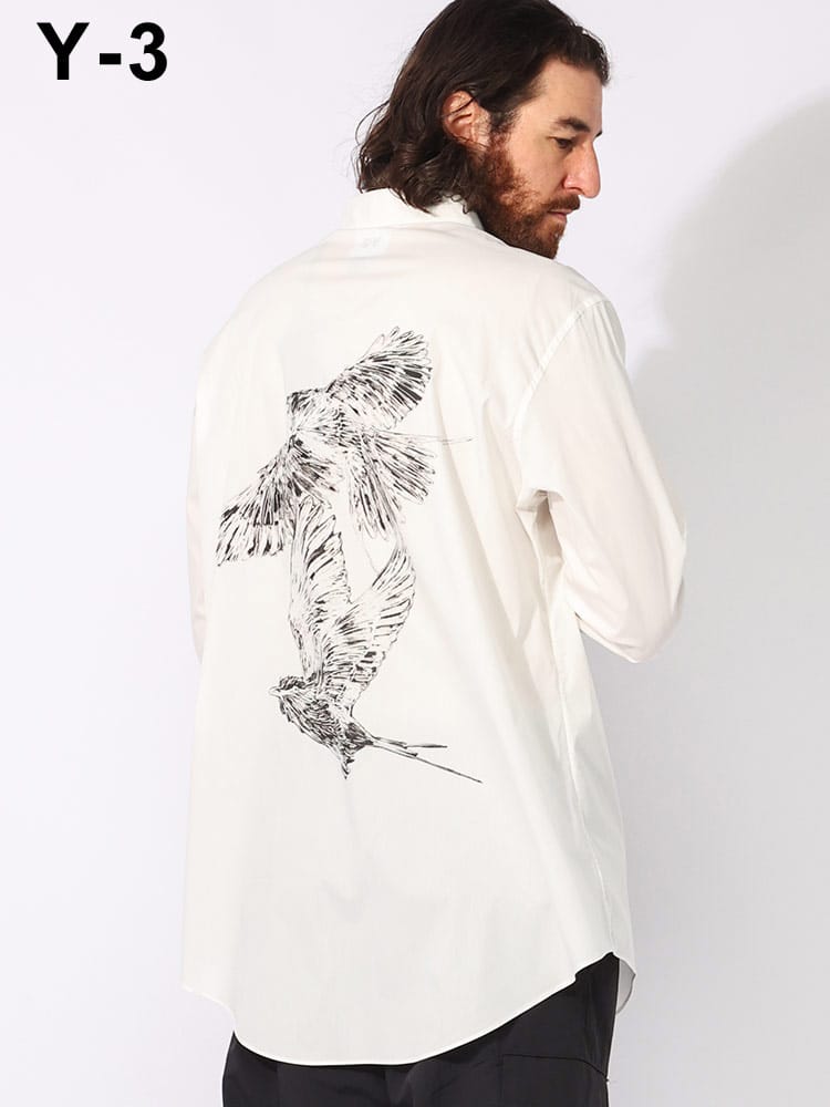 Y-3 (ワイスリー) ストレッチ コットン グラフィックプリント 長袖 シャツ GFX Y3JE9273