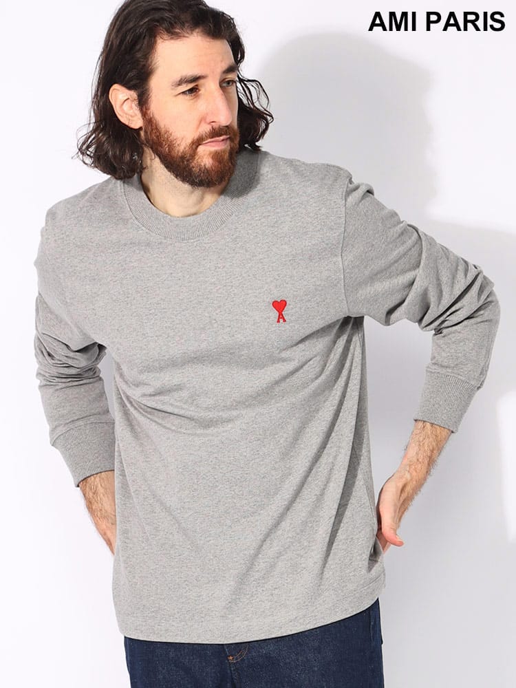 AMI PARIS (アミパリス ) オーガニックコットン ロゴ刺繍 クルーネック 長袖 Ｔシャツ AMUTS200701 メンズ