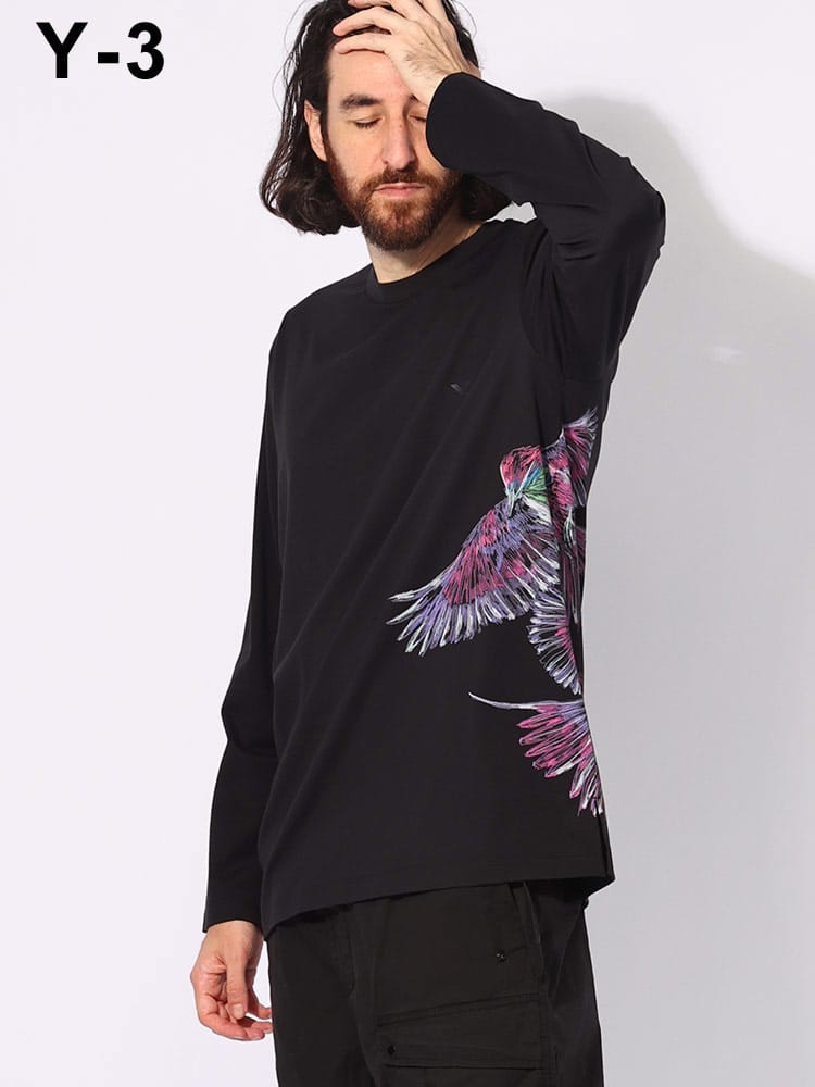 Y-3 (ワイスリー) グラフィックプリント 胸ロゴ クルーネック 長袖 Tシャツ Y3IX5037 メンズ