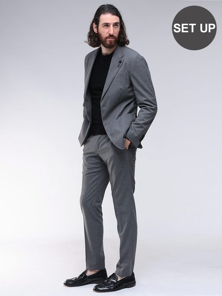 LARDINI (ラルディーニ) ストレッチ フランネル 無地 2つボタン シングル ノータック スーツ LD149EE63701P メンズ 