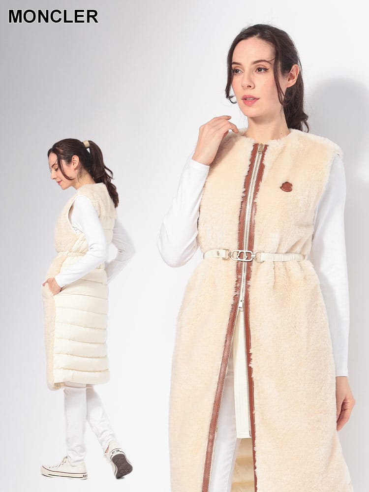 MONCLER (モンクレール) 切り替え ベルト付き ロング ダウンベスト MCLSORBIER4 レディース