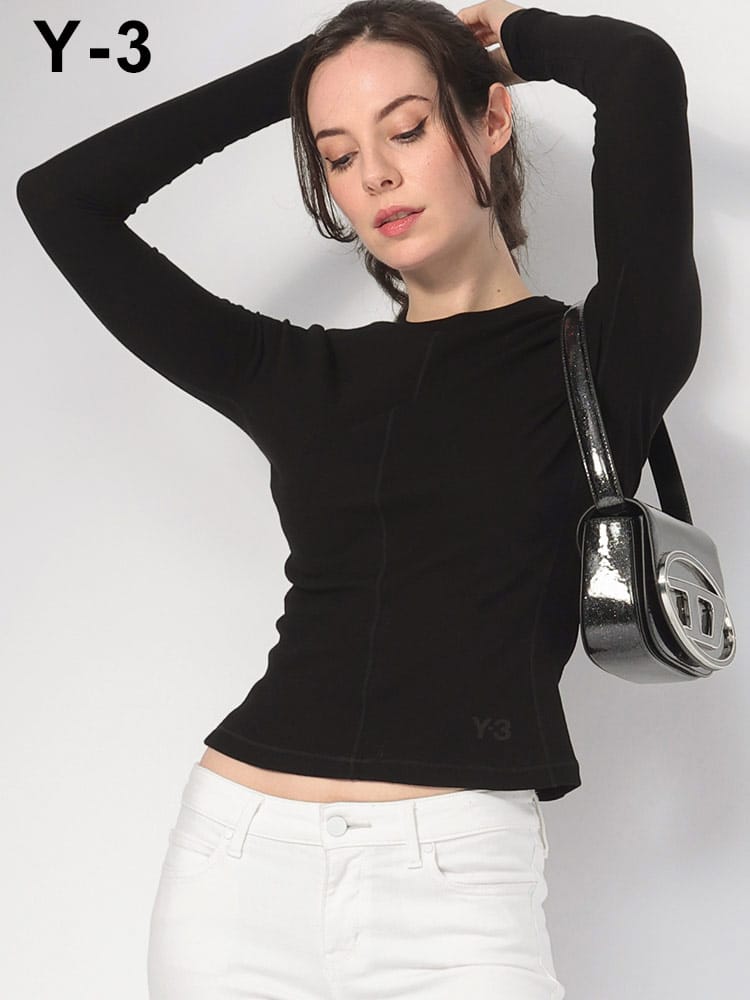 Y-3 (ワイスリー) ワンポイントロゴ スリムフィット クルーネック 長袖 Tシャツ FITTED LS TEE Y3LHY1251 レディース