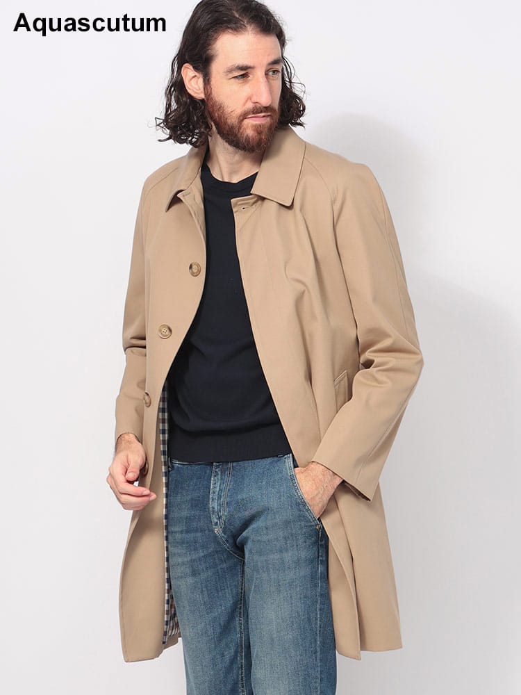 Aquascutum (アクアスキュータム) 総裏チェック シングルボタン ステンカラーコート AQBA02FN018