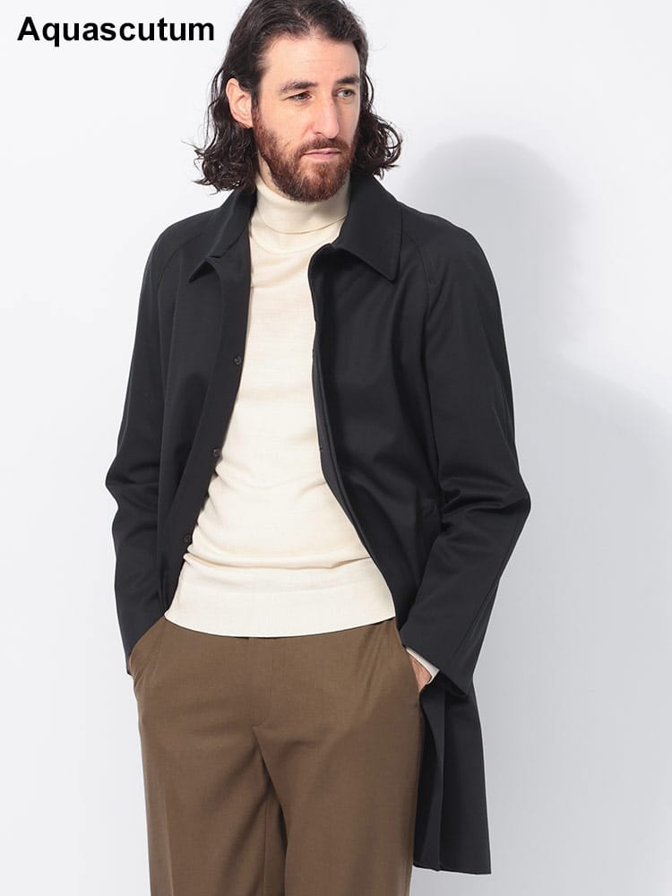 Aquascutum (アクアスキュータム) 総裏チェック シングルボタン ステンカラーコート AQBA02FN018