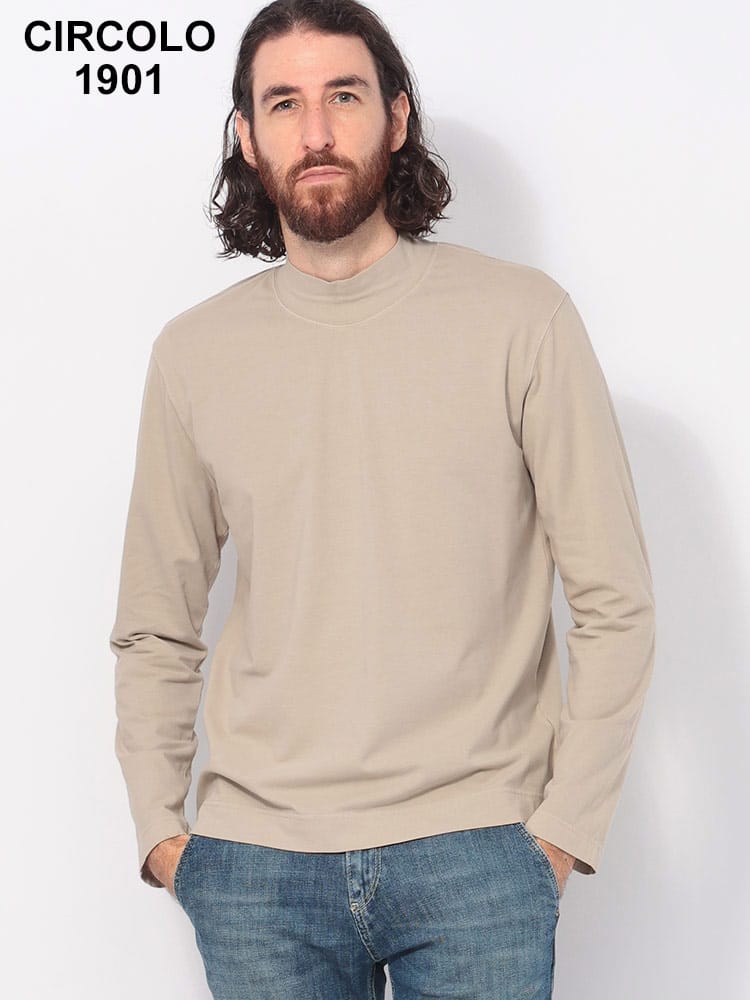 CIRCOLO 1901 チルコロ1901 ストレッチ 無地 ハイネック 長袖 Tシャツ CICN4475 メンズ M L 1XL 2XL 3XL トップス Tシャツ カットソー 公式通販