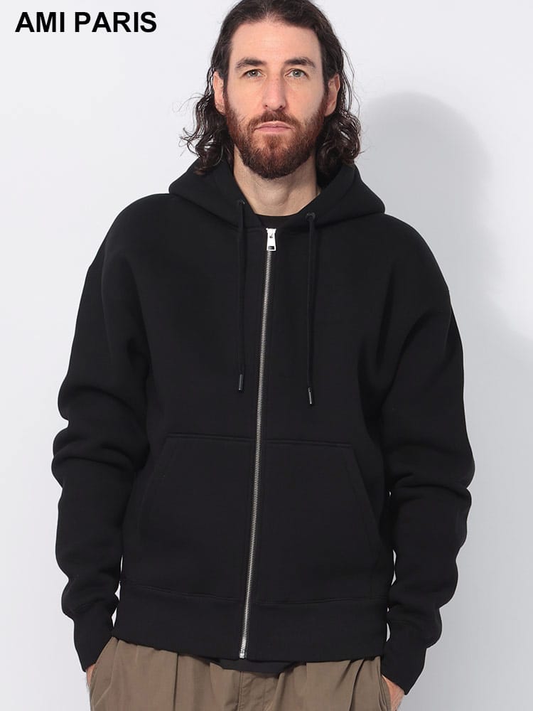 AMI PARIS (アミパリス ) 裏起毛 胸ロゴ フルジップ パーカー AMUSW427749 メンズ