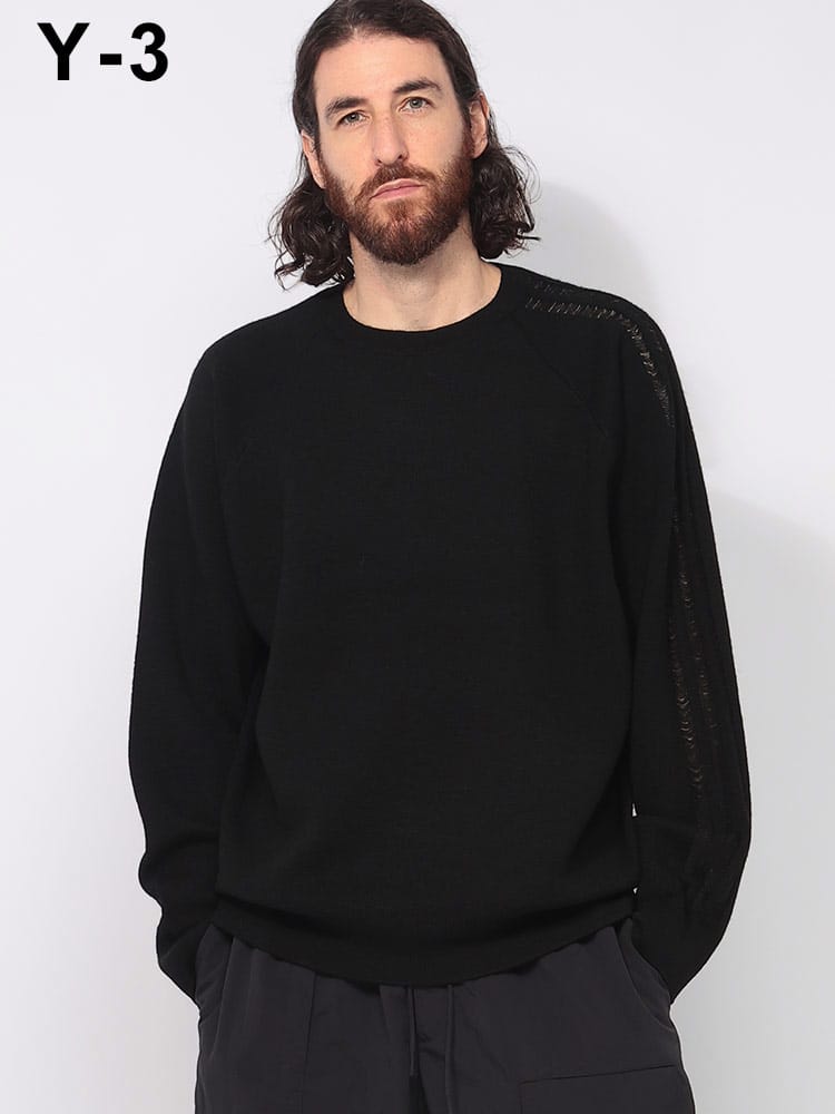 Y-3 (ワイスリー) 袖ライン リラックスシルエット ウールニット 3S KNIT CREW Y3IW7483 メンズ