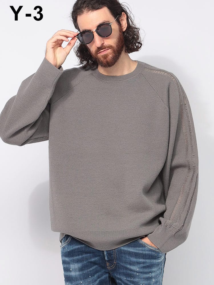 Y-3 (ワイスリー) 袖ライン リラックスシルエット ウールニット 3S KNIT CREW Y3JD9842 メンズ