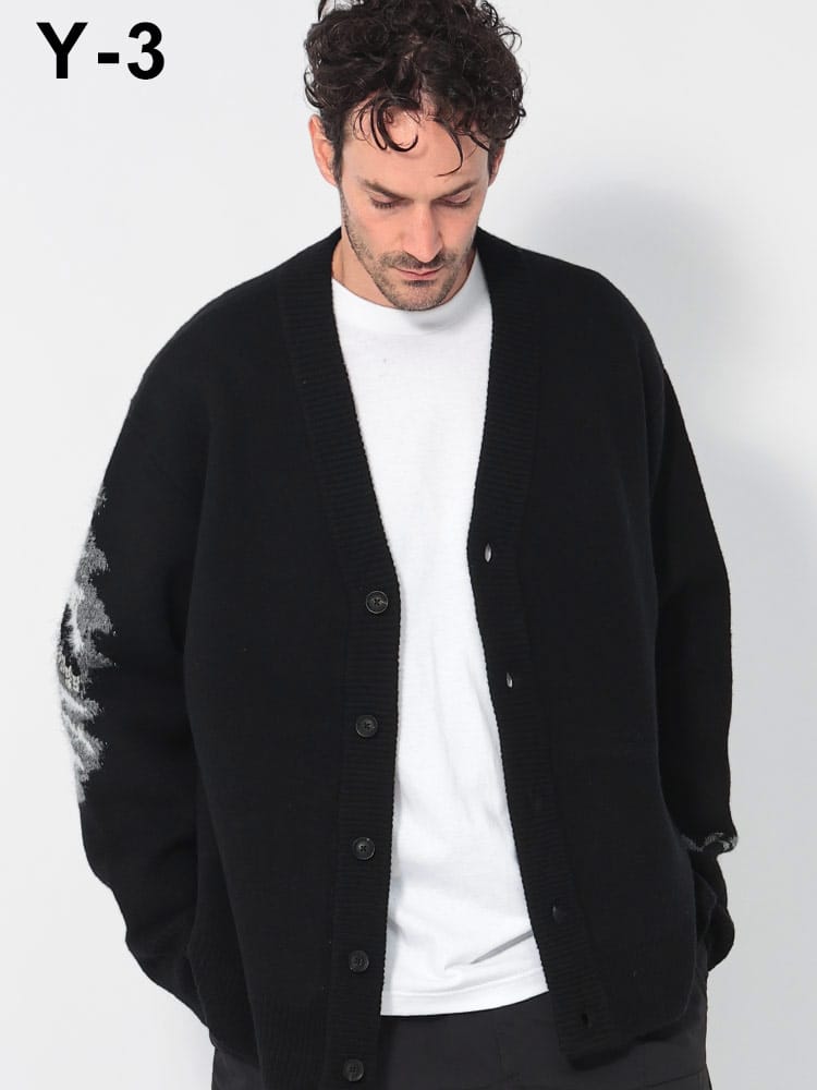 Y-3 (ワイスリー) グラフィックプリント ジッパーポケット付き ニットカーディガン GFX KNIT CARDIG Y3IW7485 メンズ