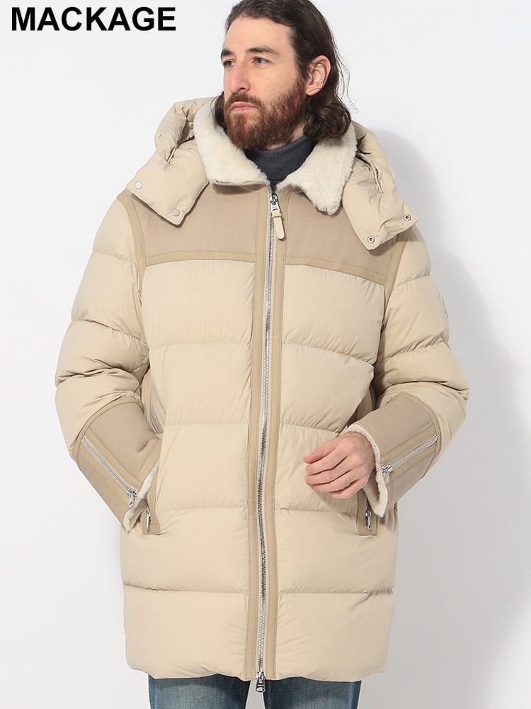MACKAGE (マッカージュ) ムートン切り替え フード着脱 フルジップ ダウンコート MKGNICHOLAS4 メンズ