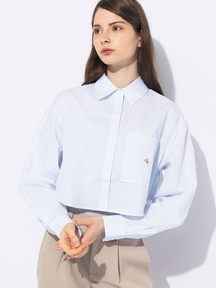 Calvin Klein (カルバンクライン) コットン ストライプ 長袖 シャツ 