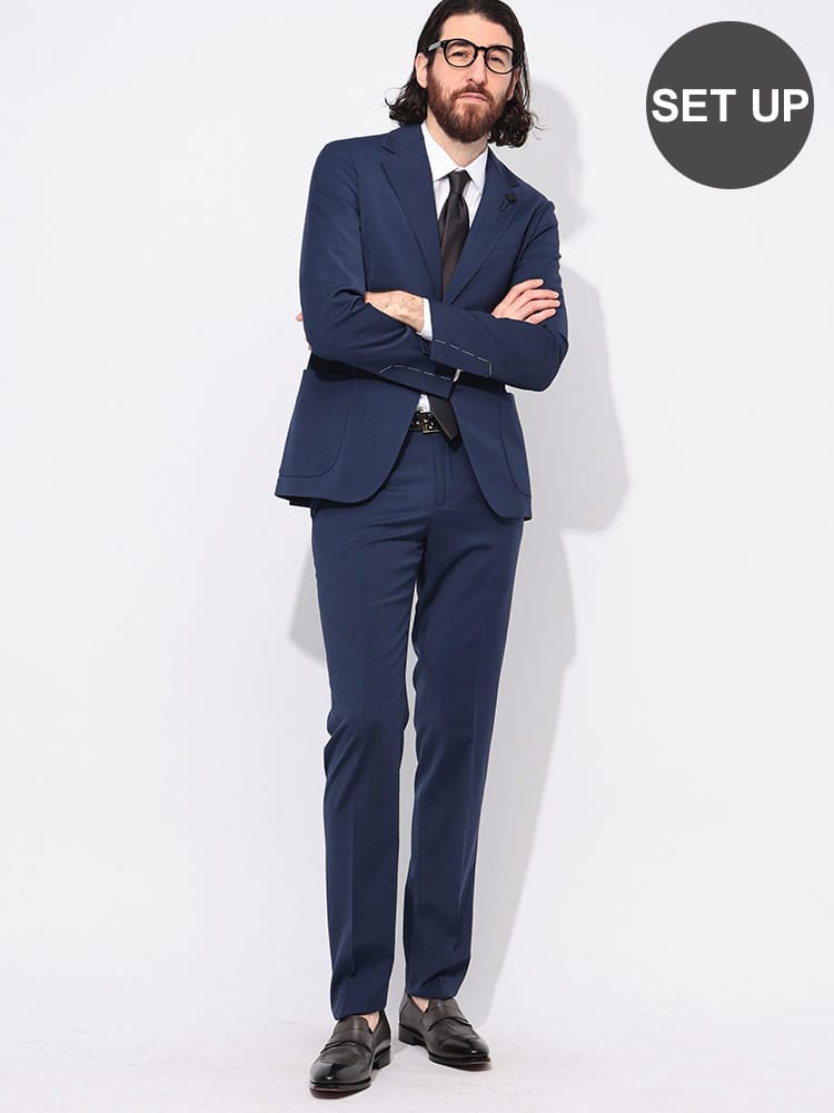 23AW>LARDINI easy wear新ロゴ ネイビー ウールスーツ46 23AW>LARDINI 