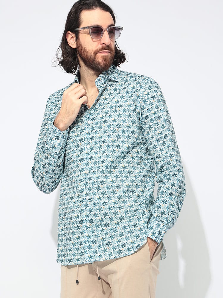 BARBA (バルバ) 綿100％ フラワー総柄 長袖 シャツ BARLIU13P147043 メンズ