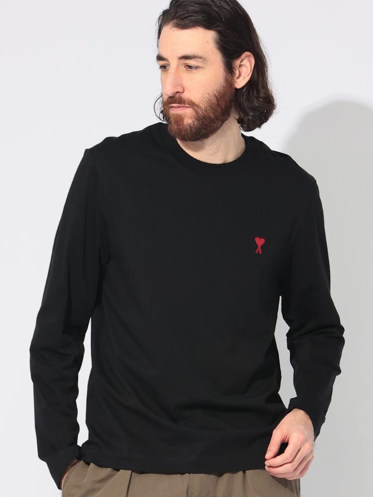 AMI PARIS (アミパリス) ワンポイント クルーネック 長袖 Tシャツ AMI DE COEUR AMBFUTS235724 メンズ