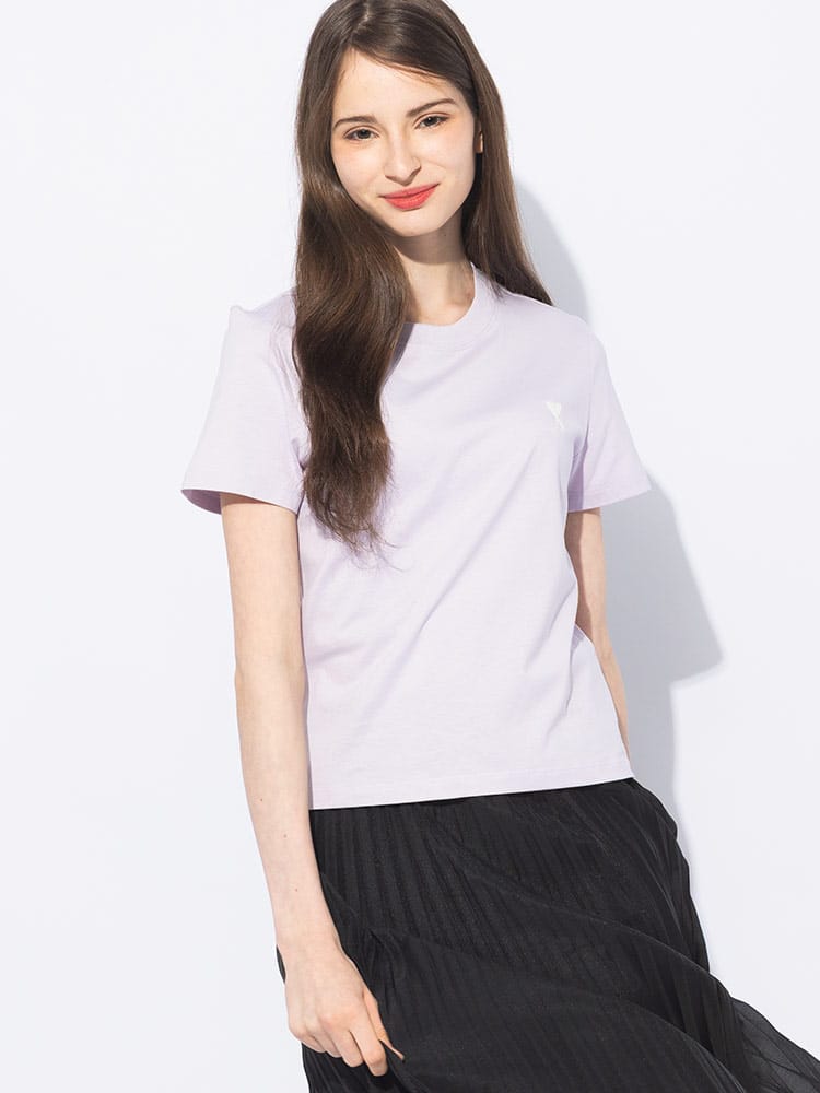 AMI PARIS (アミパリス) ワンポイント クルーネック 半袖 クロップド Tシャツ AMI DE COEUR AMFTS060724 レディース