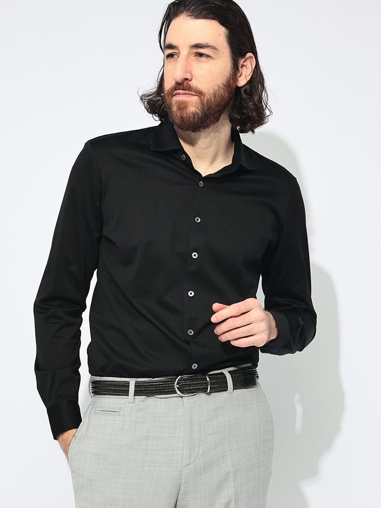 GRANSASSO (グランサッソ) ジャージー 無地 ホリゾンタルカラー 長袖 シャツ GRA6012074002