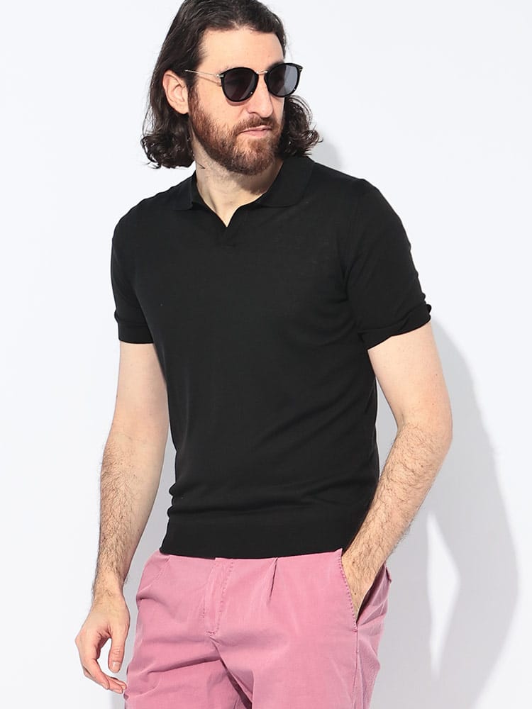 GRANSASSO (グランサッソ) シルク 半袖 スキッパー ポロシャツ