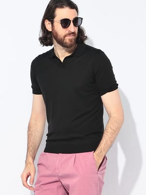 GRANSASSO (グランサッソ) シルク 半袖 スキッパー ポロシャツ