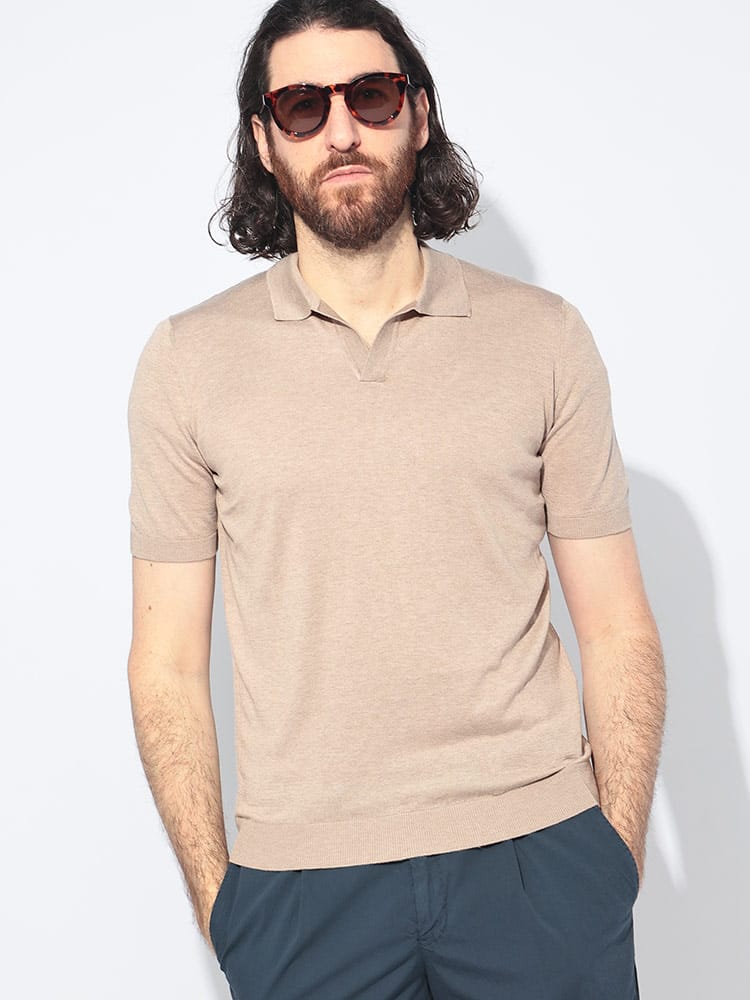 GRANSASSO (グランサッソ) シルク 半袖 スキッパー ポロシャツ