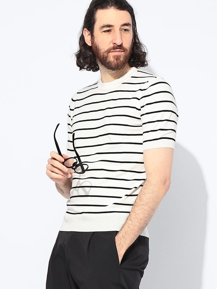 GRANSASSO (グランサッソ) ボーダー クルーネック 半袖 ニット Tシャツ メンズ