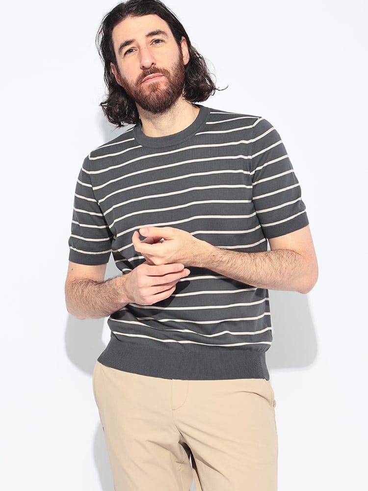 GRANSASSO (グランサッソ) ボーダー クルーネック 半袖 ニット Tシャツ メンズ