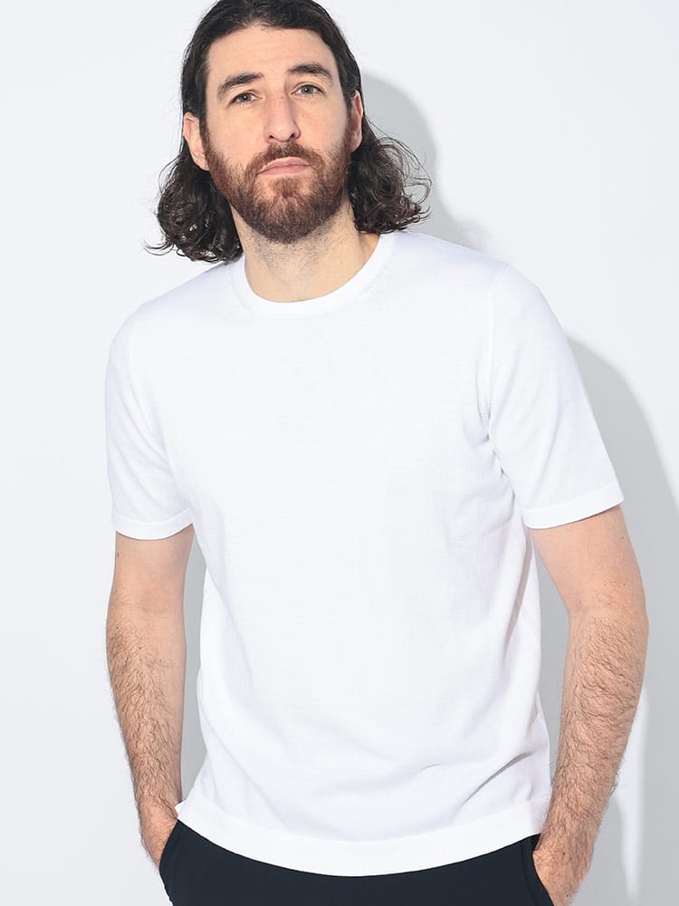 GRANSASSO (グランサッソ) 無地 クルーネック 半袖 ニット Tシャツ 
