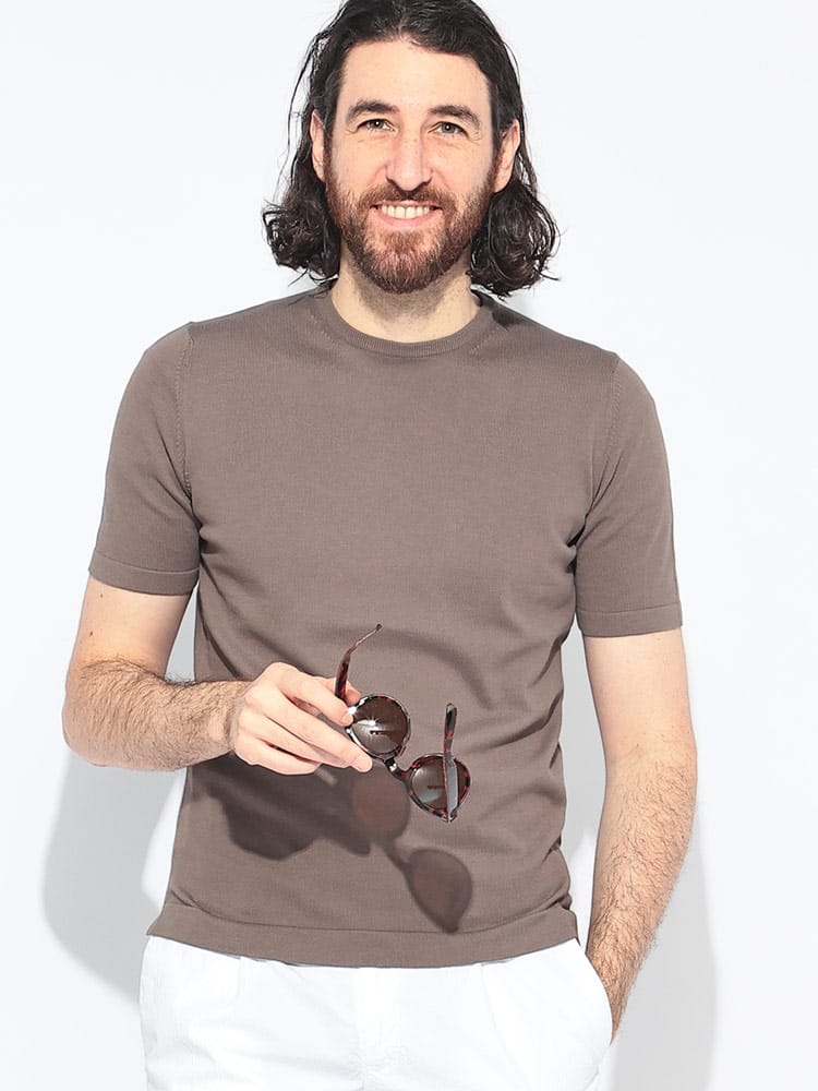 GRANSASSO (グランサッソ) 無地 クルーネック 半袖 ニット Tシャツ 