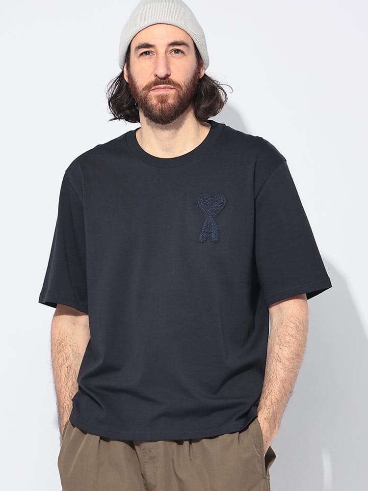 AMI PARIS (アミパリス) ロゴパッチ クルーネック 半袖 Tシャツ メンズ