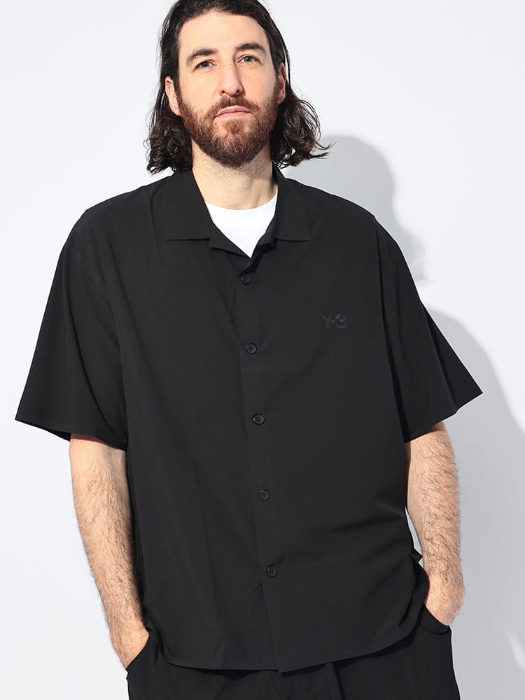 Y-3 (ワイスリー) 胸ロゴ オープンカラー 半袖 シャツ LITE WOVN SHIRT メンズ