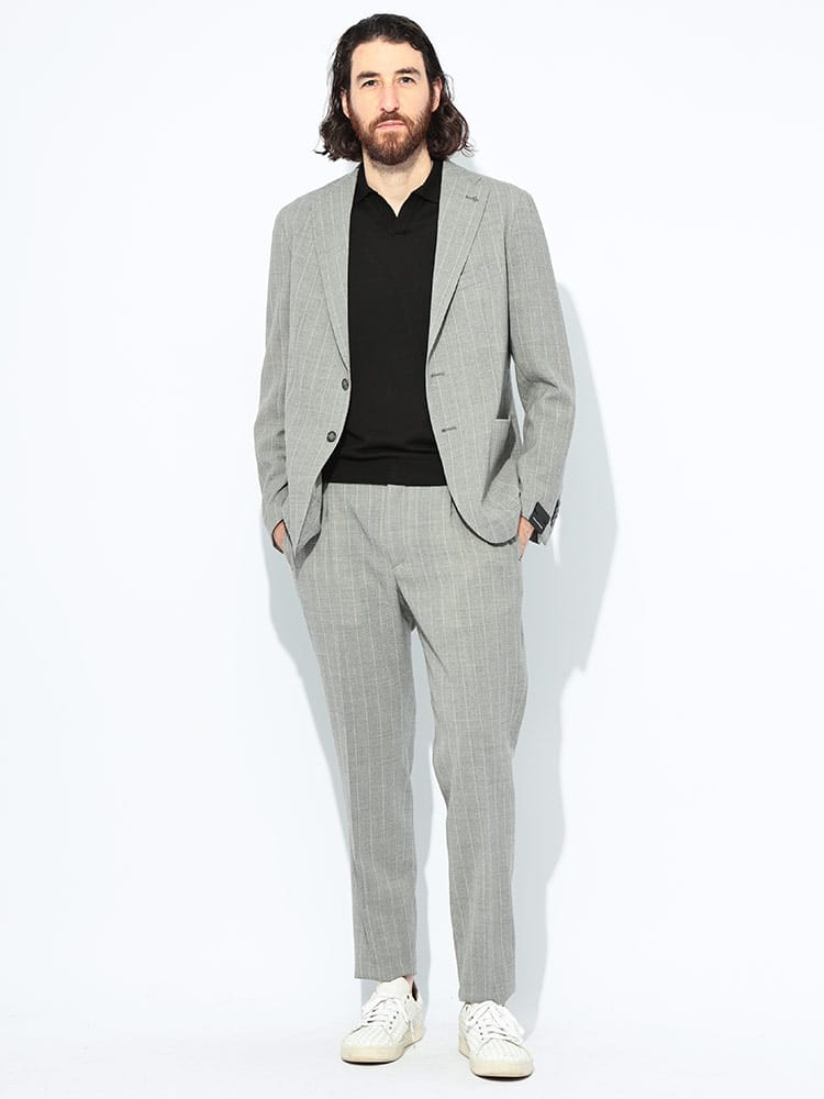 TAGLIATORE (タリアトーレ) シアサッカーストライプ シングル ジャケット ウエストコード パンツ スーツ メンズ