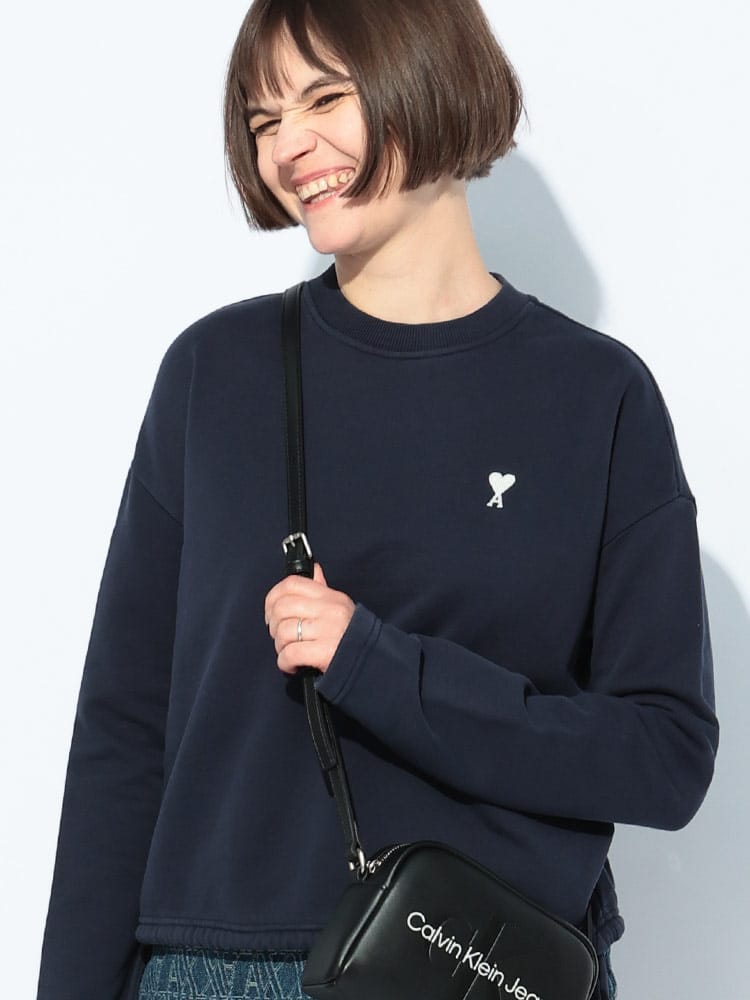 AMI PARIS (アミパリス) ワンポイント 裾コード クルーネック トレーナー AMI DE COUER レディース