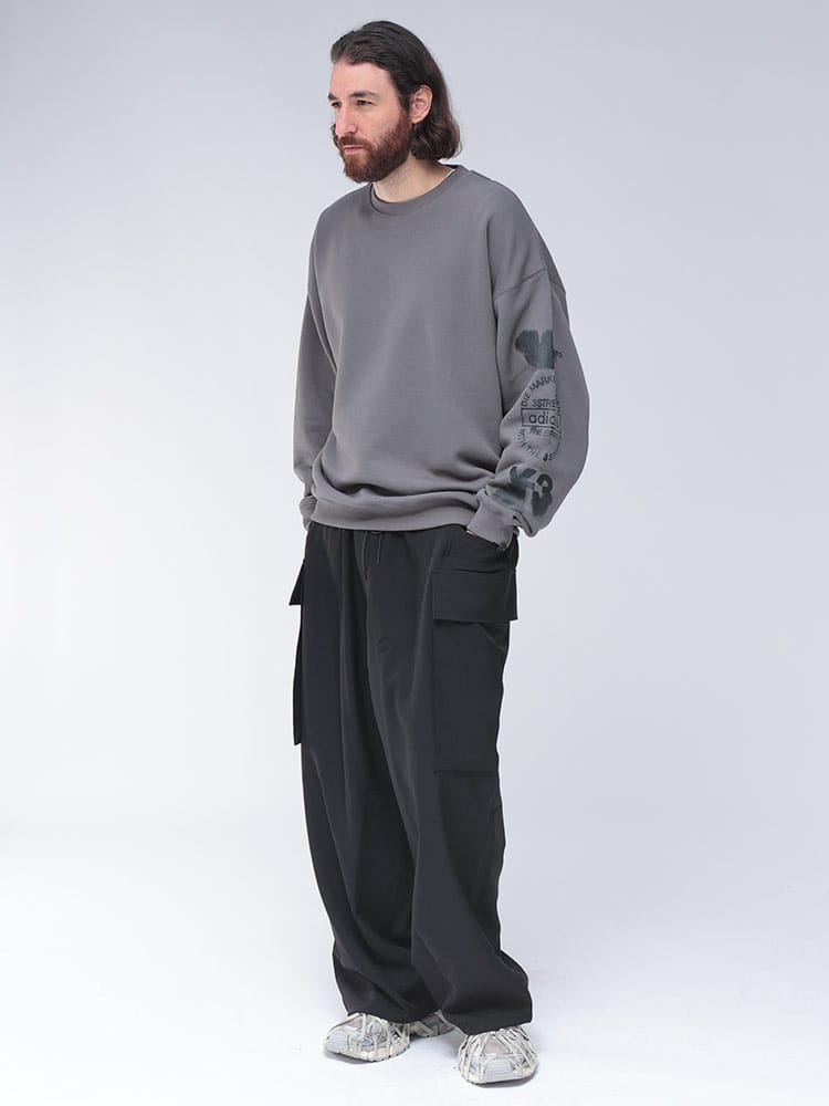 Y-3 (ワイスリー) 袖プリント クルーネック スウェット トレーナー 